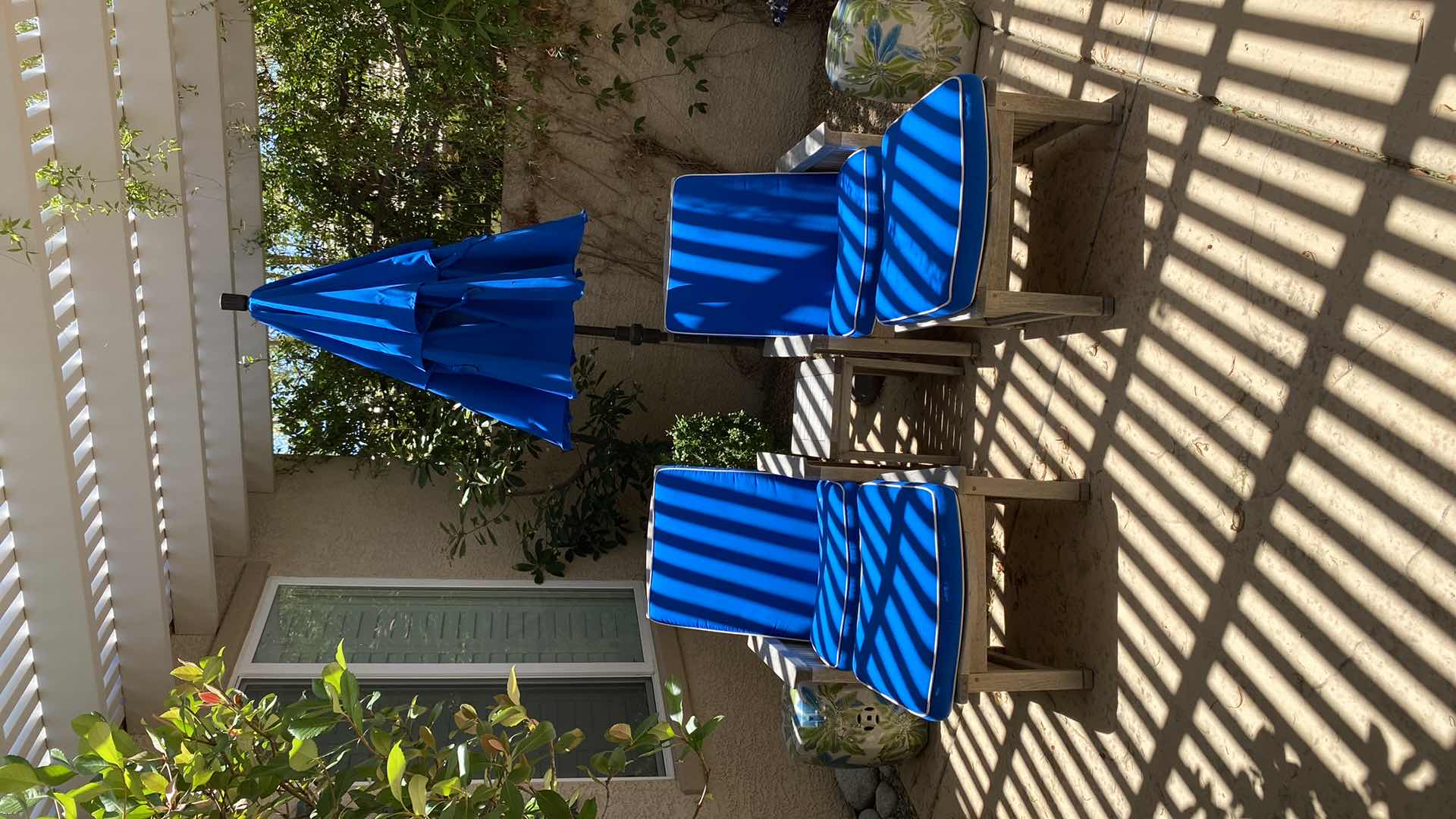 Photo 7 of TEAK WAREHOUSE CHAIR AND OTTOMAN. WITH MARINE BLUE WATER REPELLANT, SUNBRELLA (2 AVAILABLE EACH SOLD SEPARATELY, TABLE SEPARATE) 