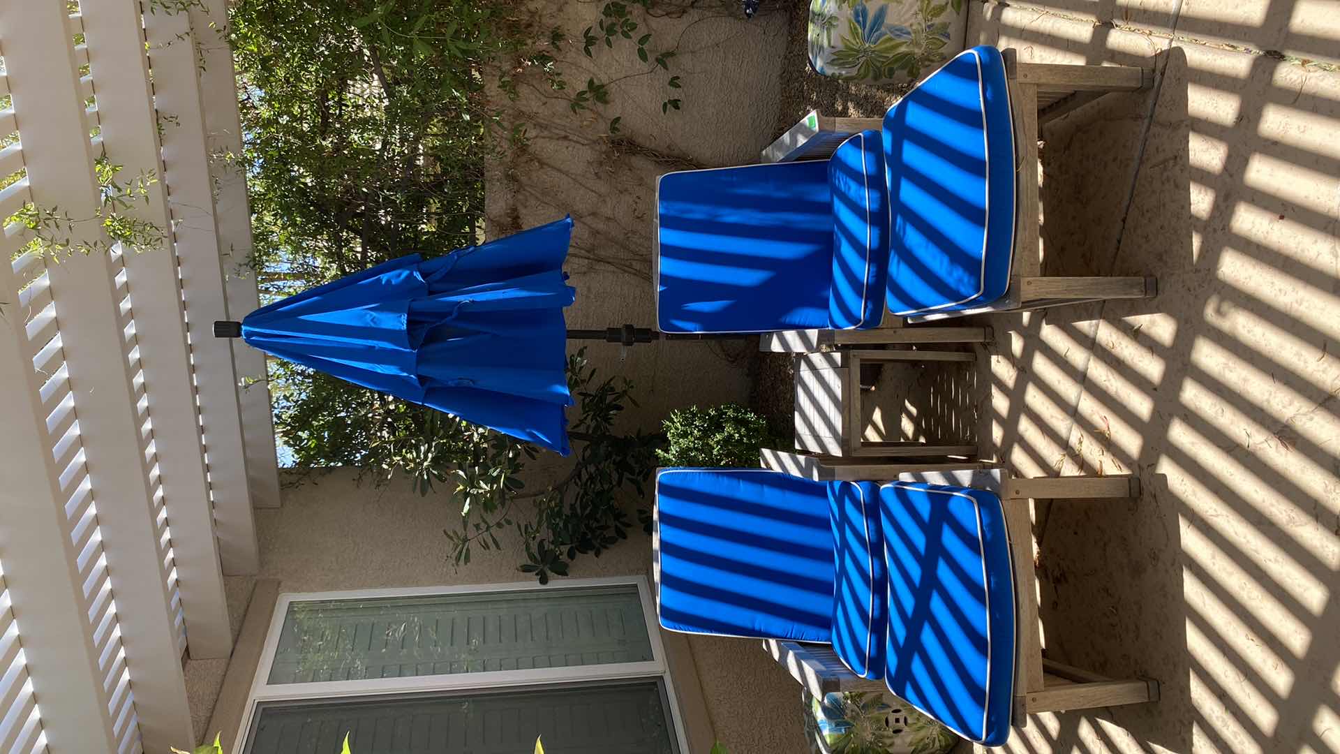 Photo 6 of TEAK WAREHOUSE CHAIR AND OTTOMAN. WITH MARINE BLUE WATER REPELLANT, SUNBRELLA (2 AVAILABLE EACH SOLD SEPARATELY, TABLE SEPARATE) 