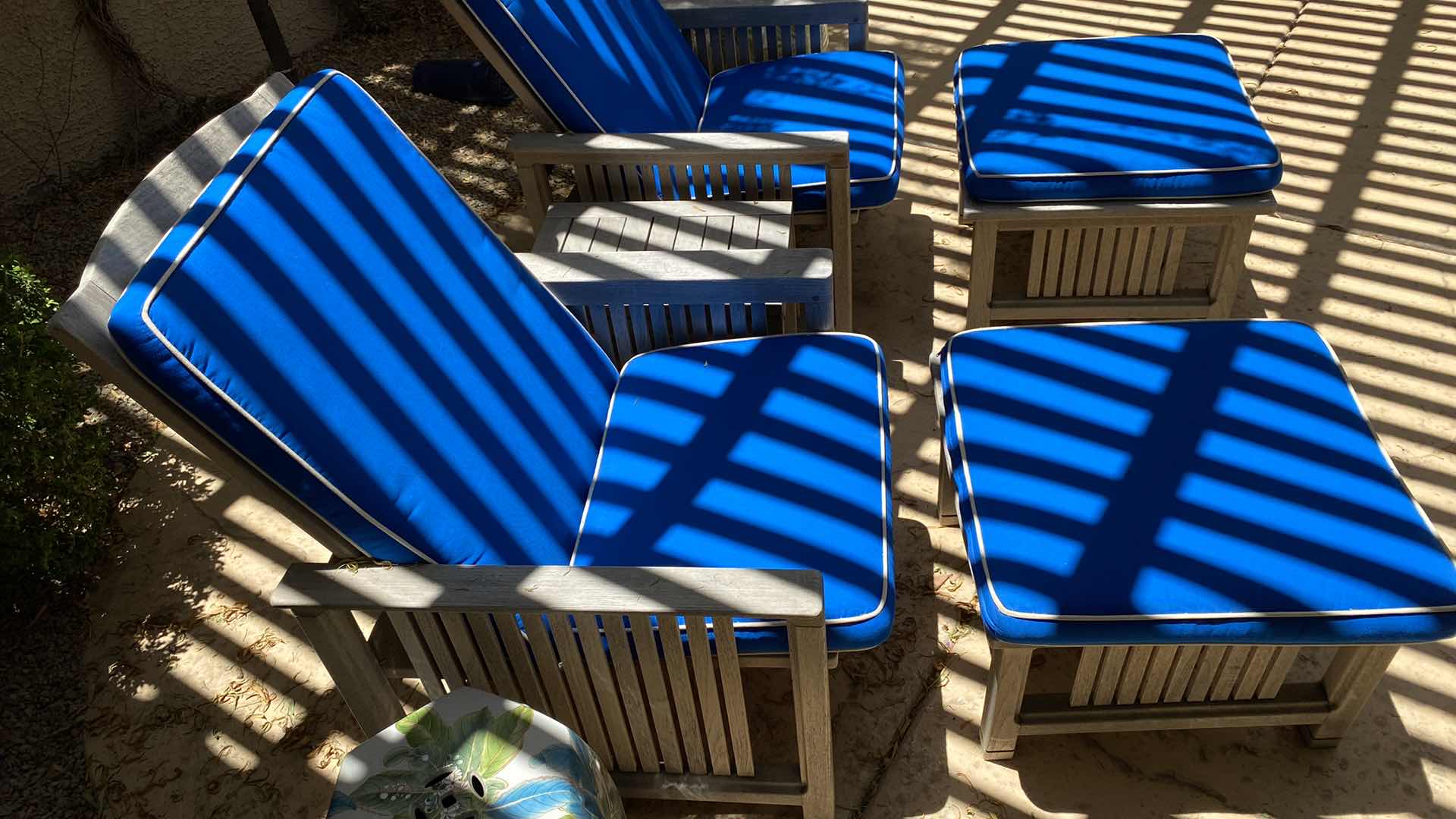 Photo 3 of TEAK WAREHOUSE CHAIR AND OTTOMAN. WITH MARINE BLUE WATER REPELLANT, SUNBRELLA (2 AVAILABLE EACH SOLD SEPARATELY, TABLE SEPARATE) 