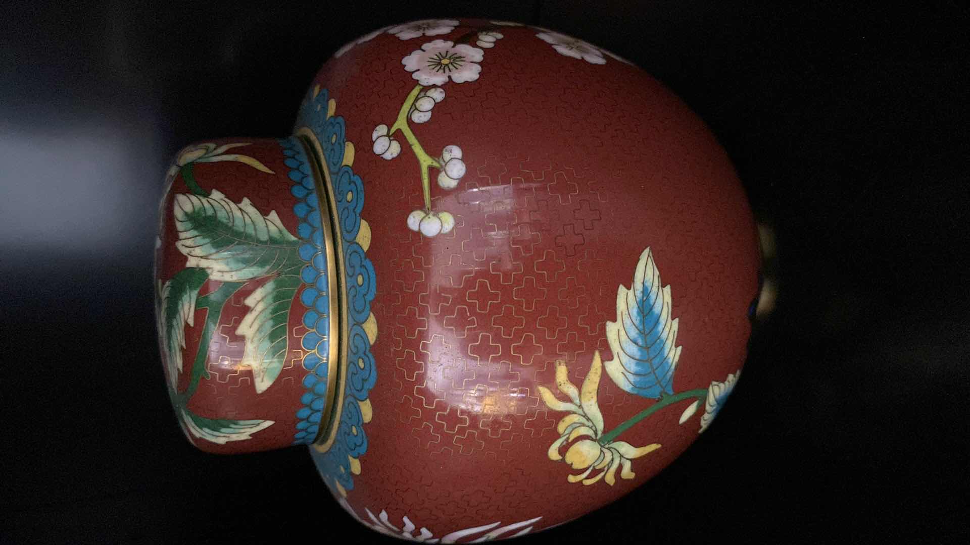 Photo 3 of CHINESE BRASS RAISED CLOISONNÉ GINGER JAR H 6.5” AND 2 BELLS