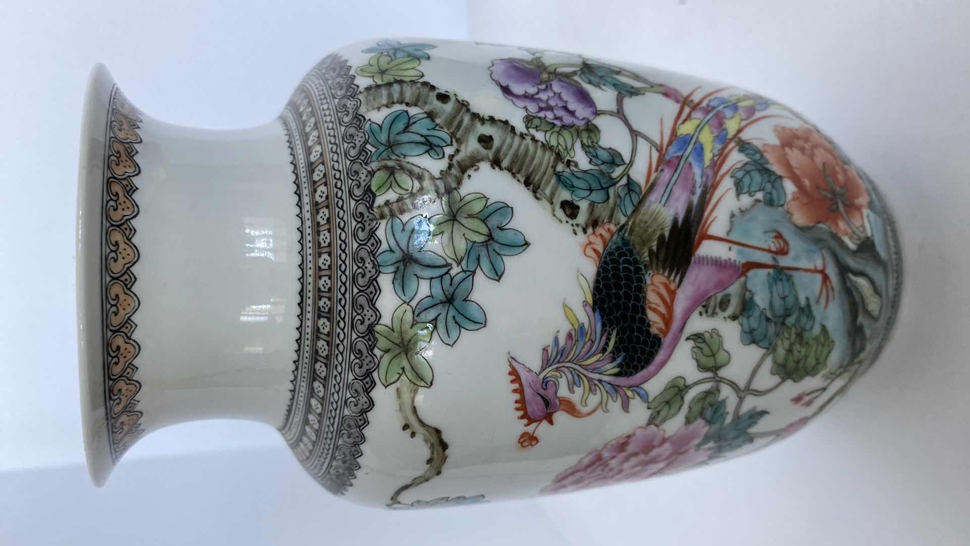 Photo 2 of VINTAGE CHINESE PORCELAIN VASE H8” AND DIVIDED DISH 8”