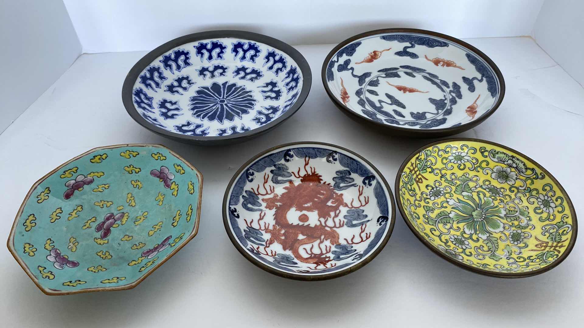 Photo 1 of 5-JAPANESE PORCELAIN ASSORTED PLATES LARGEST 8”