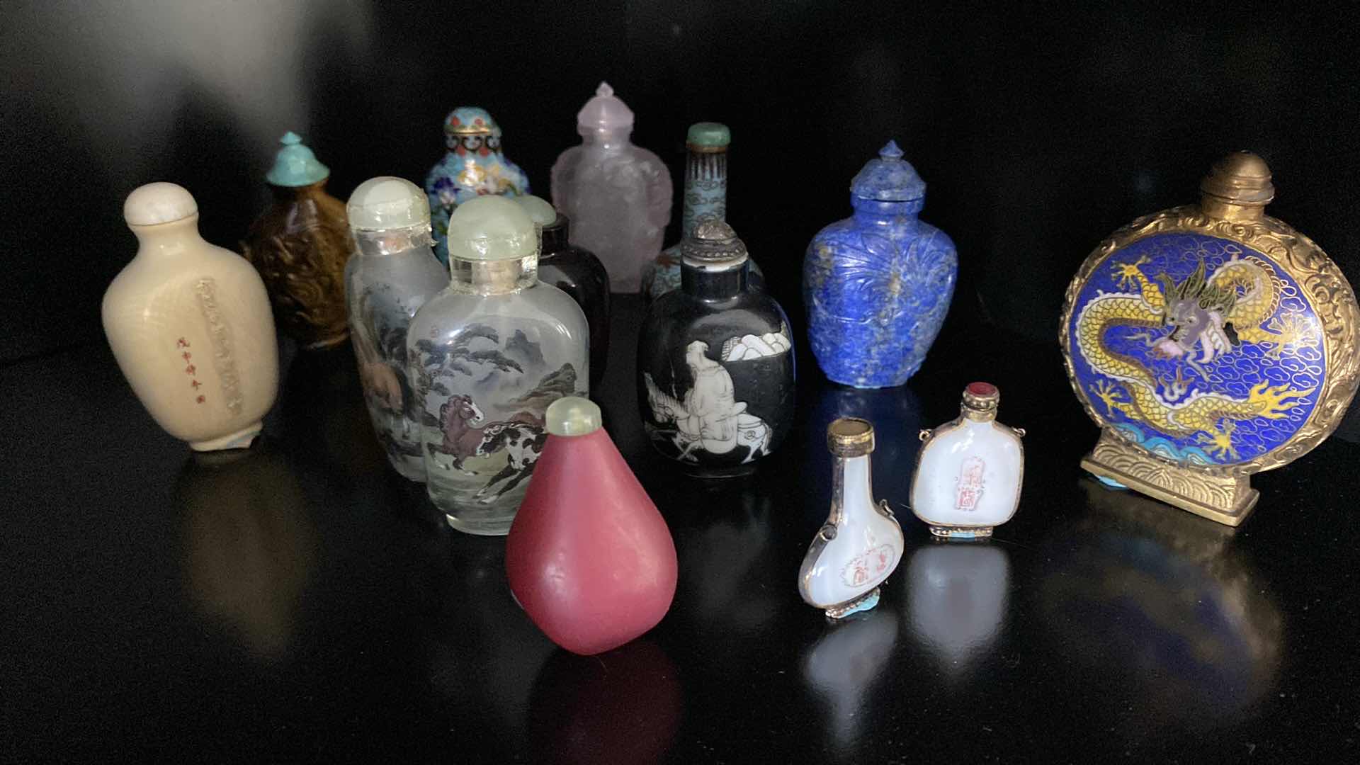Photo 4 of COLLECTION OF SNUFF BOTTLES AND IVORY HORSES - LARGE HORSE 4.75” INCLUDING STAND