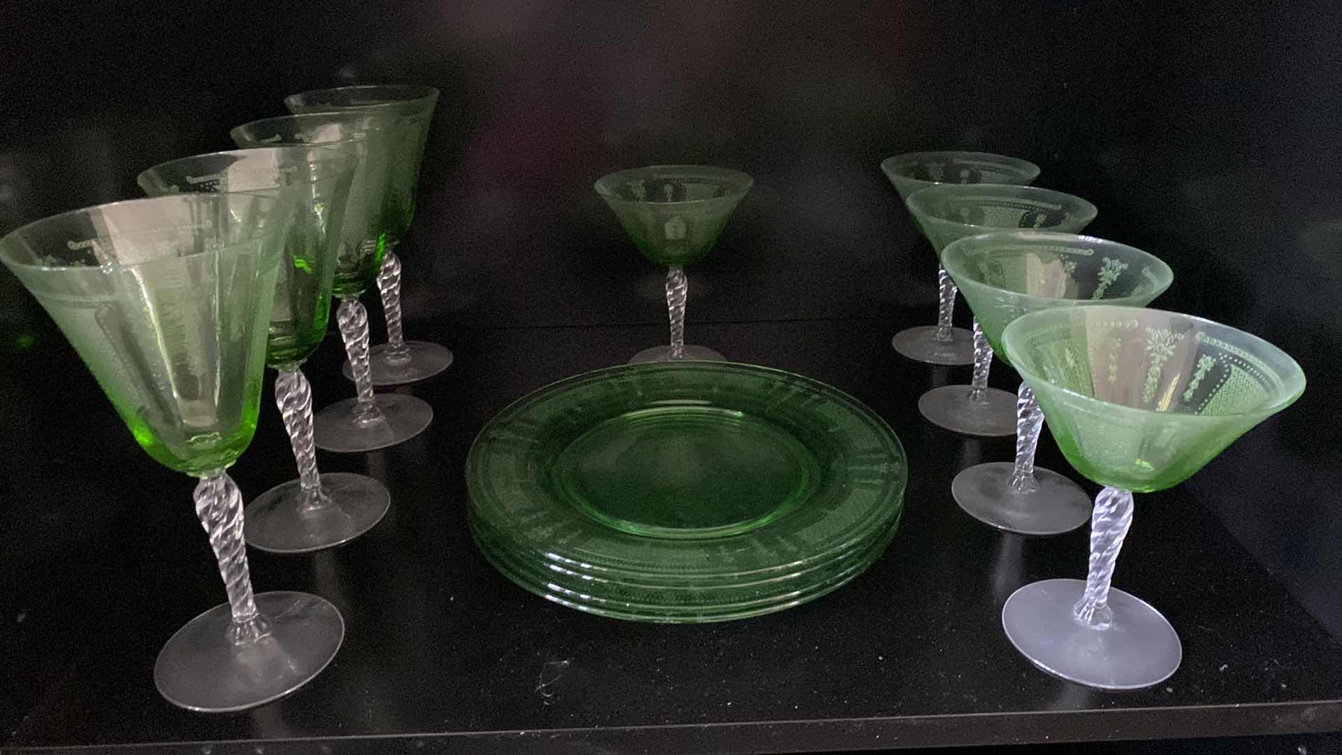 Photo 1 of 13-PIECES GREEN GLASSWARE