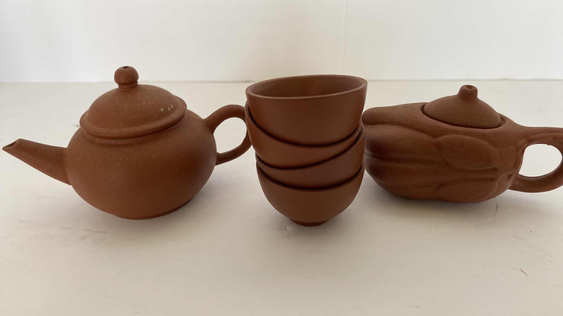 Photo 7 of PAIR OF VINTAGE CHINESE COLLECTIBLE CLAY TEA POTS WITH 4 TEA CUPS LARGEST TEAPOT 3” x 1 7/8”