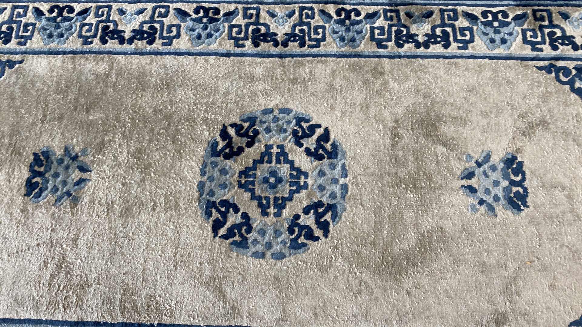 Photo 2 of HAND OVEN BLUE AND SILVER RUG FROM HONG KONG 24“ x 49“