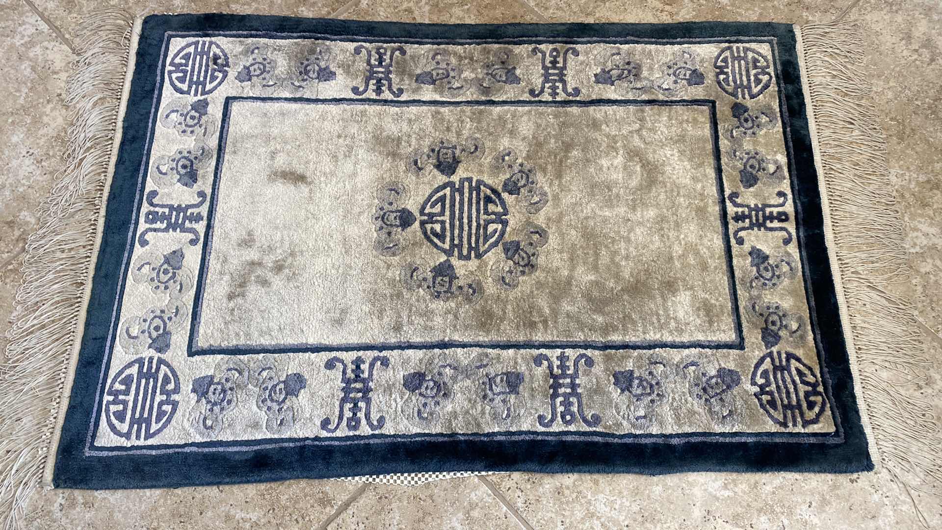 Photo 1 of HAND OVEN BLUE AND SILVER RUG FROM HONG KONG 24“ x 49“