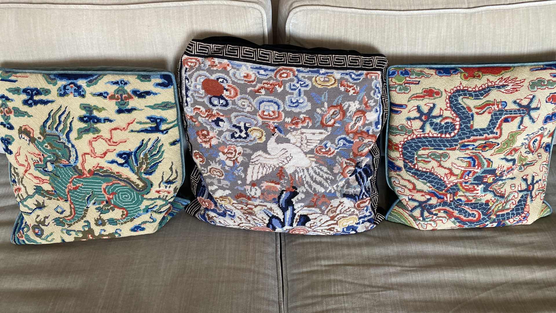 Photo 1 of 3-NEEDLEPOINT ASIAN THEME PILLOWS 13”