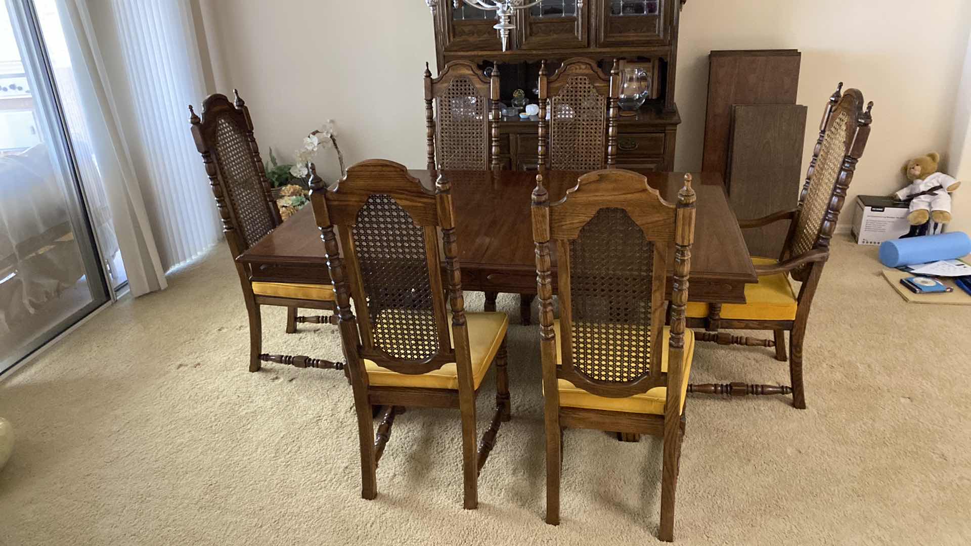 Photo 7 of ETHAN ALLEN DARK WOOD FORMAL DINING TABLE WITH 6 CHAIRS 68“ x 43 1/2“ x 29“ high INCLUDES 2 LEAFS 18” x 43 1/2” each