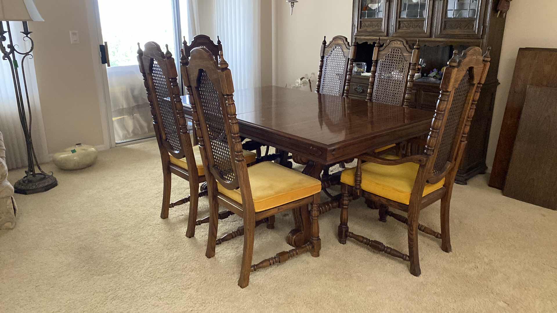 Photo 2 of ETHAN ALLEN DARK WOOD FORMAL DINING TABLE WITH 6 CHAIRS 68“ x 43 1/2“ x 29“ high INCLUDES 2 LEAFS 18” x 43 1/2” each