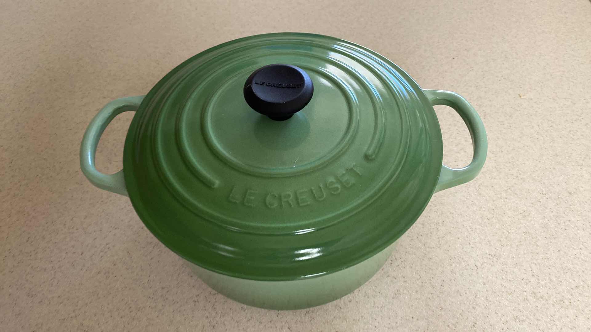 Photo 2 of 3.5 QT. LE CREUSET #22 GREEN WITH LID