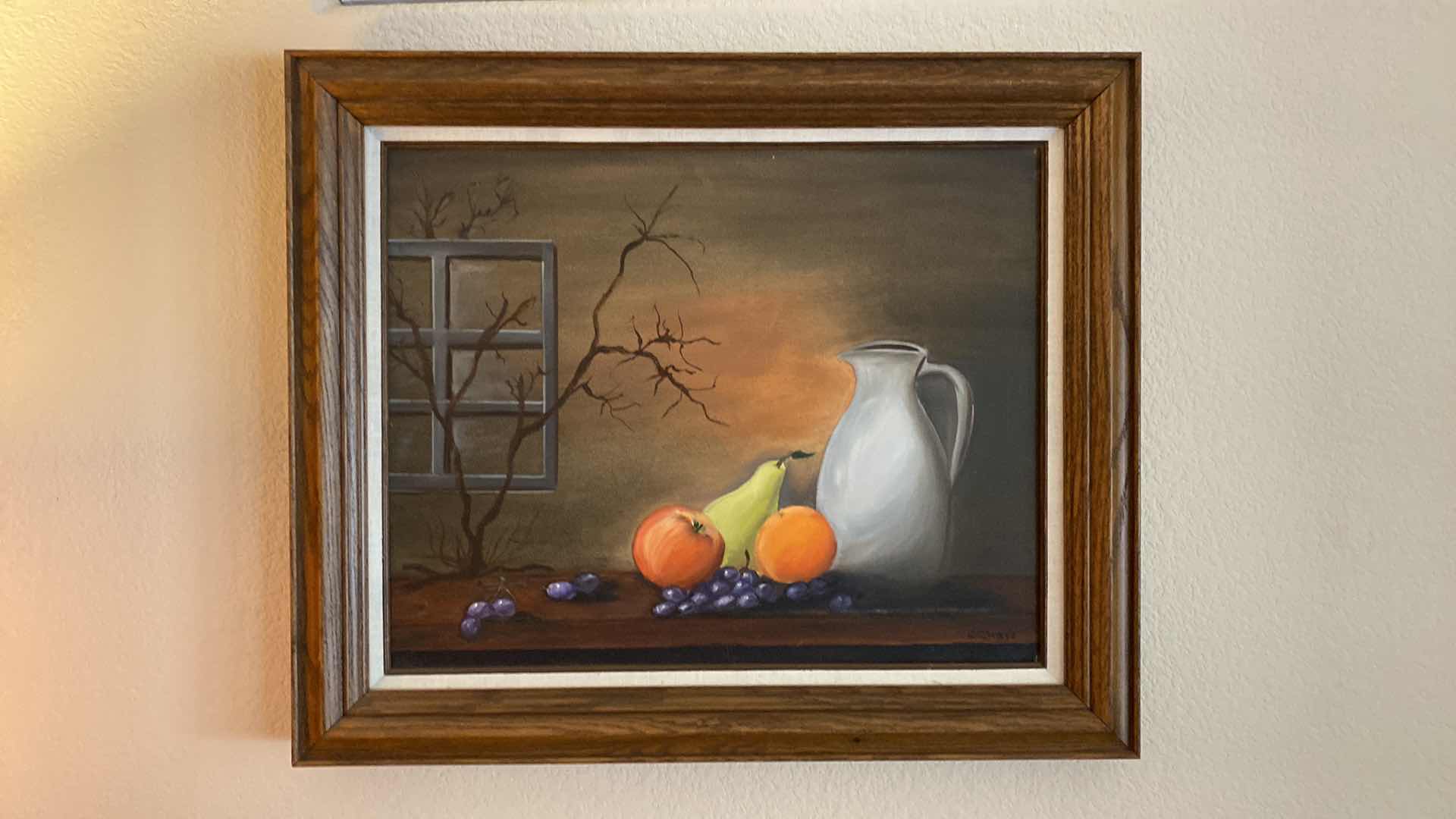 Photo 5 of Wood framed canvas oil painting signed still life artwork 25“ x 21“