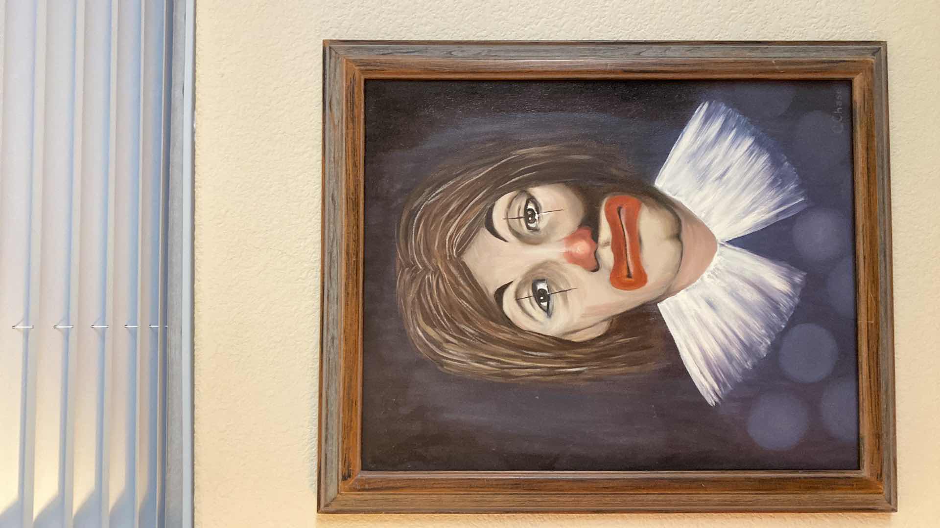 Photo 4 of Wood framed oil on canvas clown signed 19“ x 23“