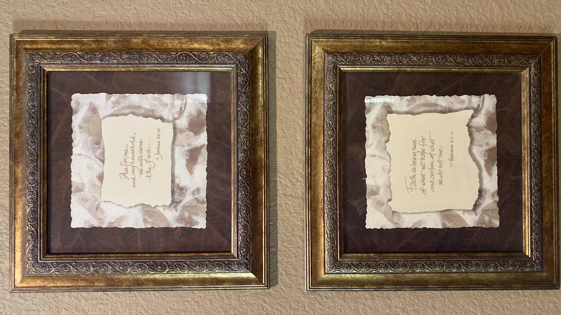 Photo 1 of PAIR OF RESIN FRAMED RELIGIOUS VERSES ARTWORK 14“ x 14“ EACH