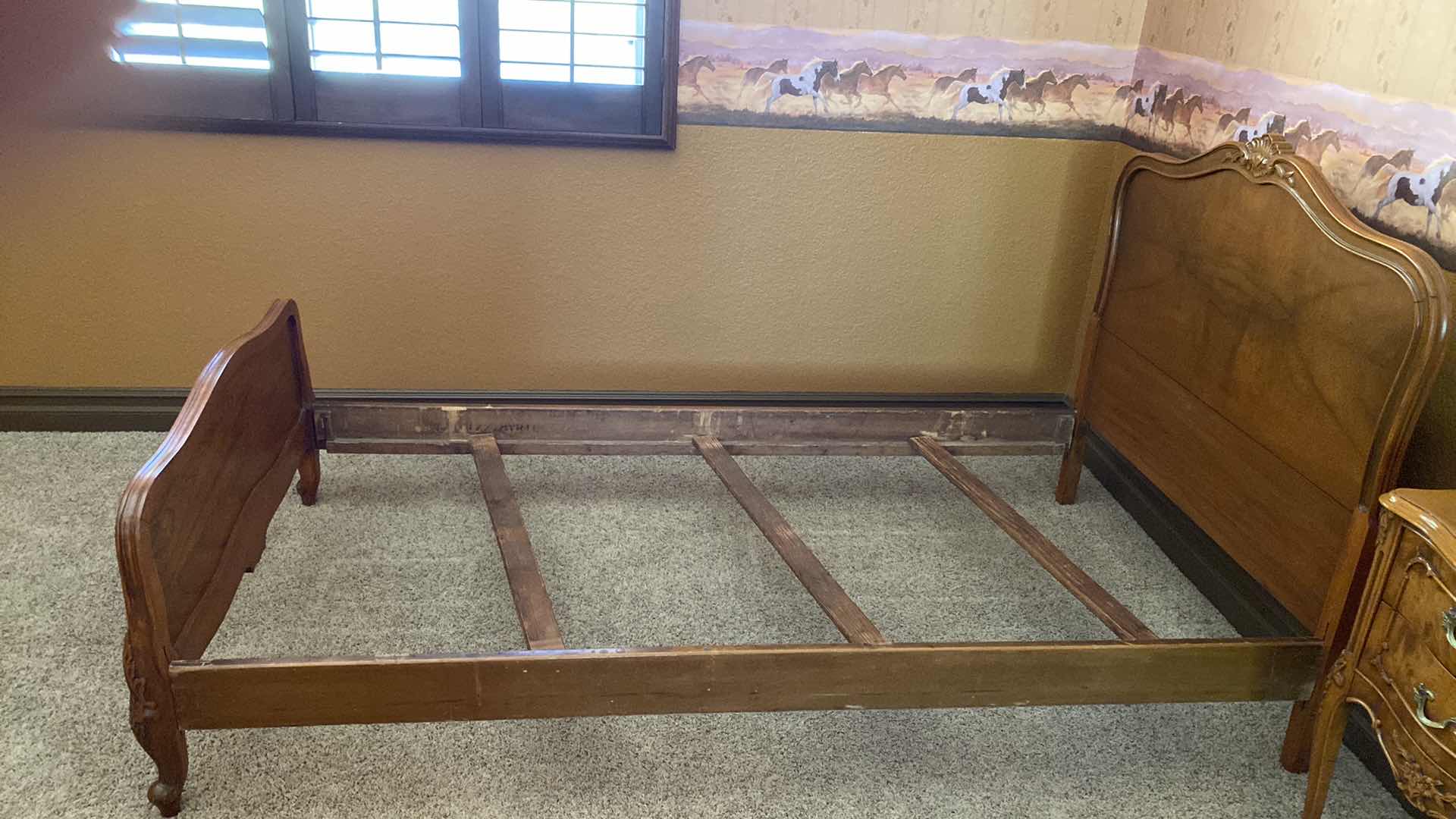 Photo 5 of ANTIQUE  WOOD TWIN BED FRAME WITH FLORAL TRIM 40.5” X 78” H 43”