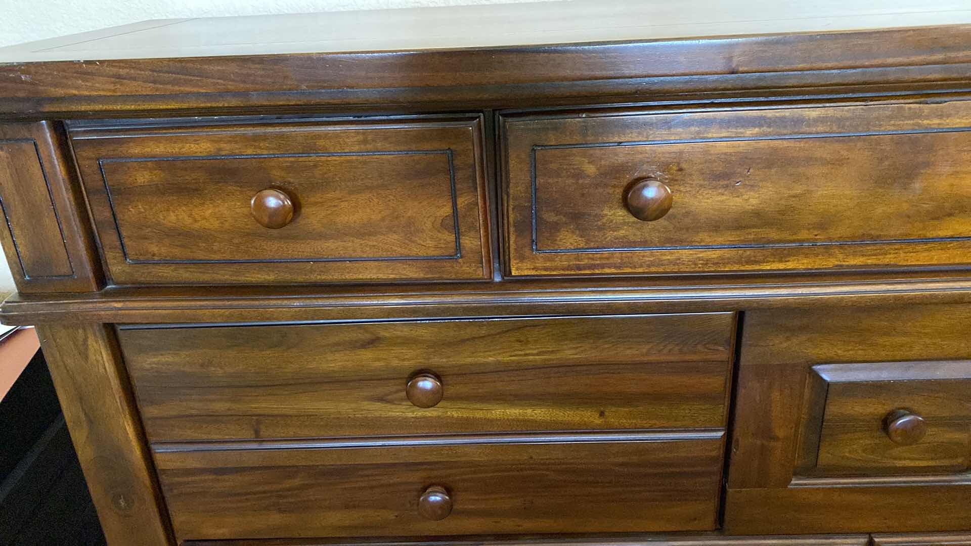 Photo 4 of DARK WOOD TRADITIONAL 10 DRAWER DRESSER 68“ x 19“ H 35 1/2“