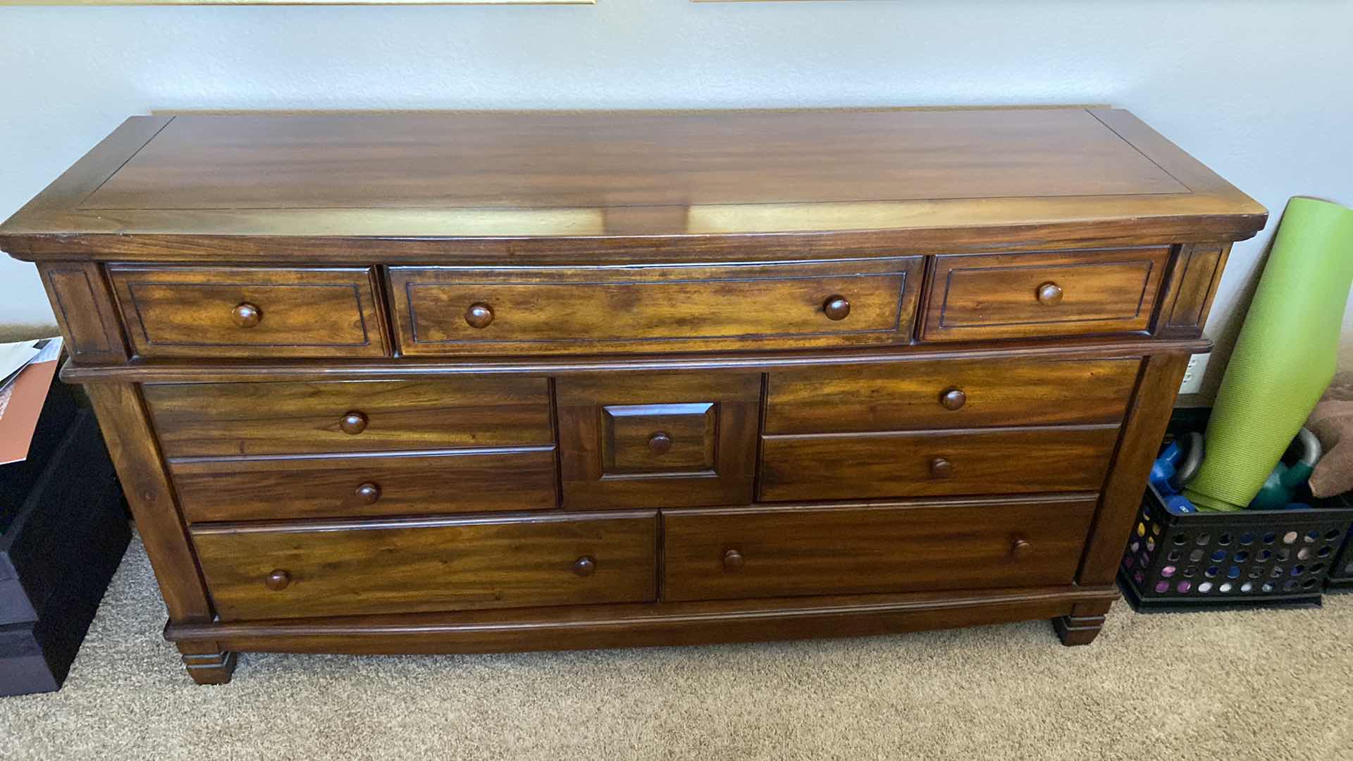 Photo 2 of DARK WOOD TRADITIONAL 10 DRAWER DRESSER 68“ x 19“ H 35 1/2“