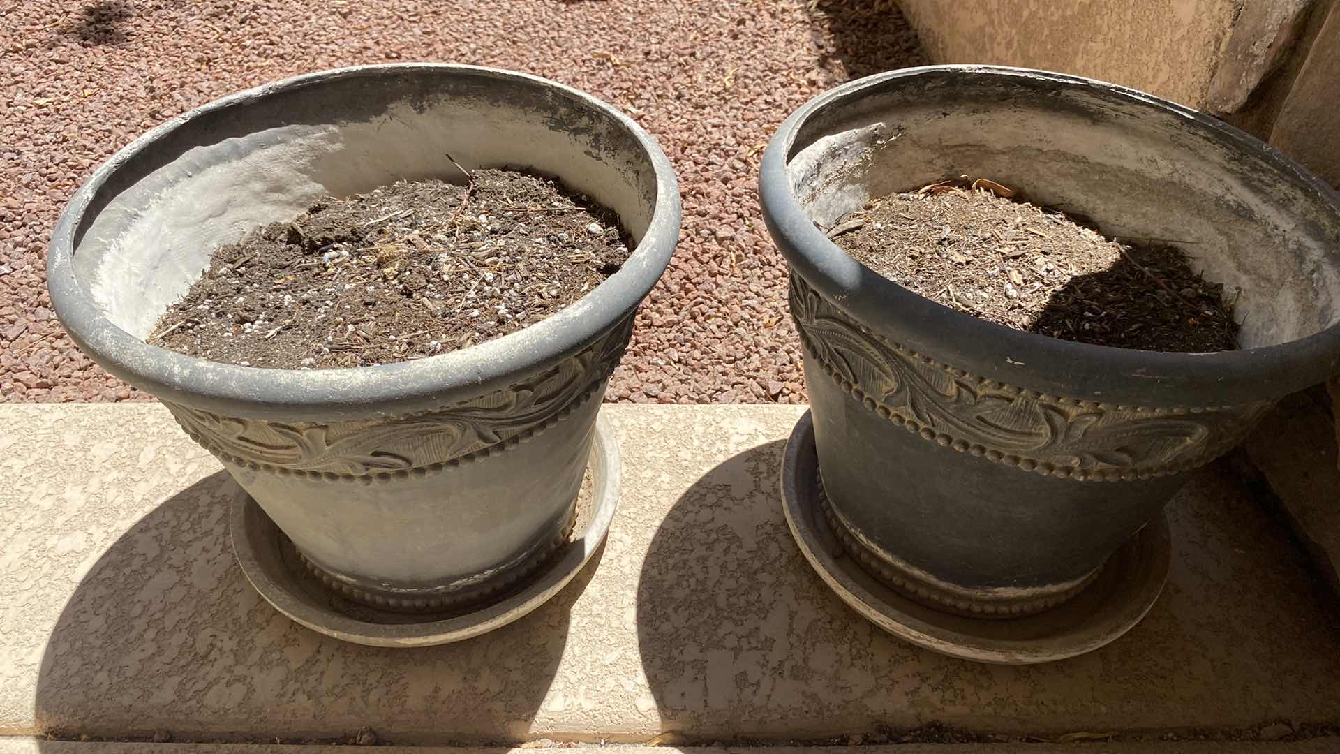 Photo 2 of PAIR OF RESIN POTS FOR PLANTS 15” x 12”