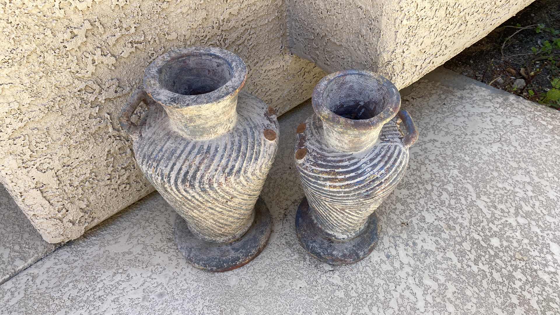 Photo 2 of PAIR OF CLAY VASES TALLEST 10” x 18”