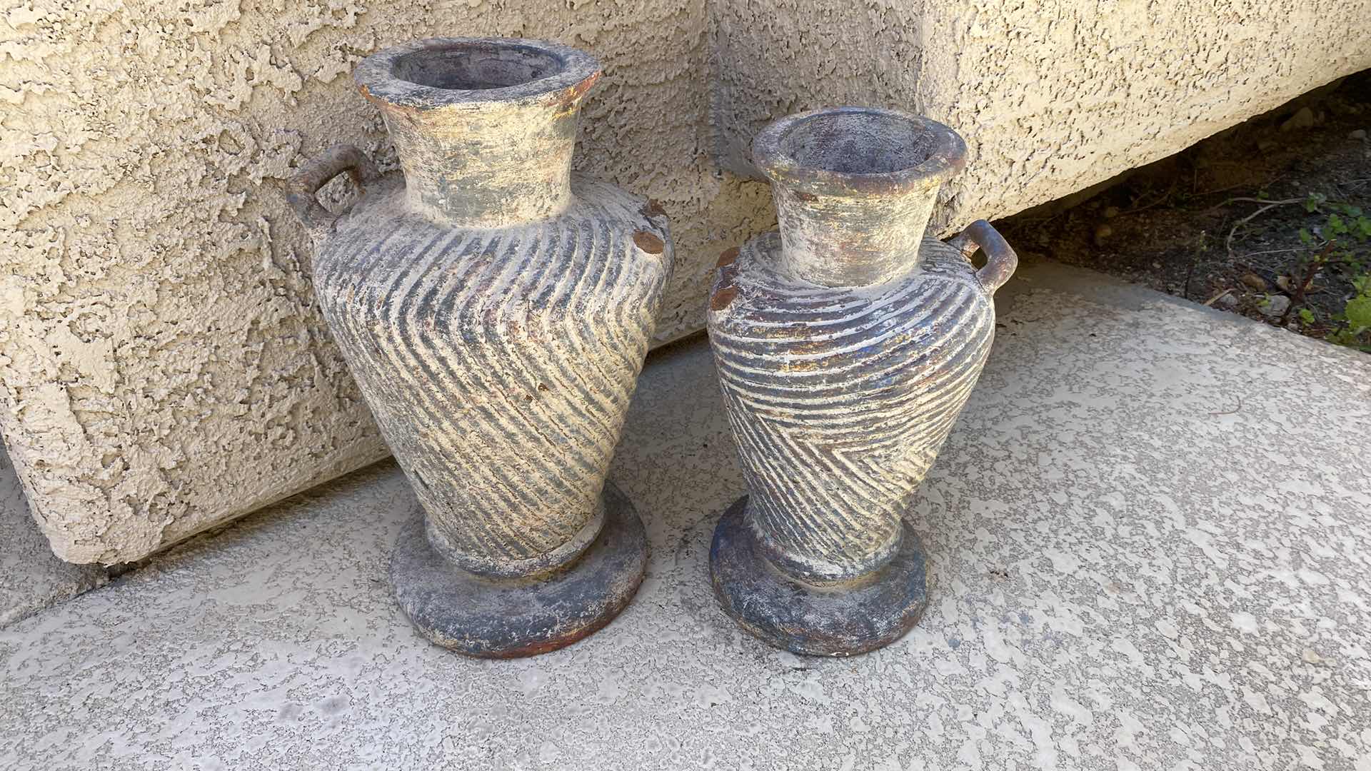 Photo 4 of PAIR OF CLAY VASES TALLEST 10” x 18”