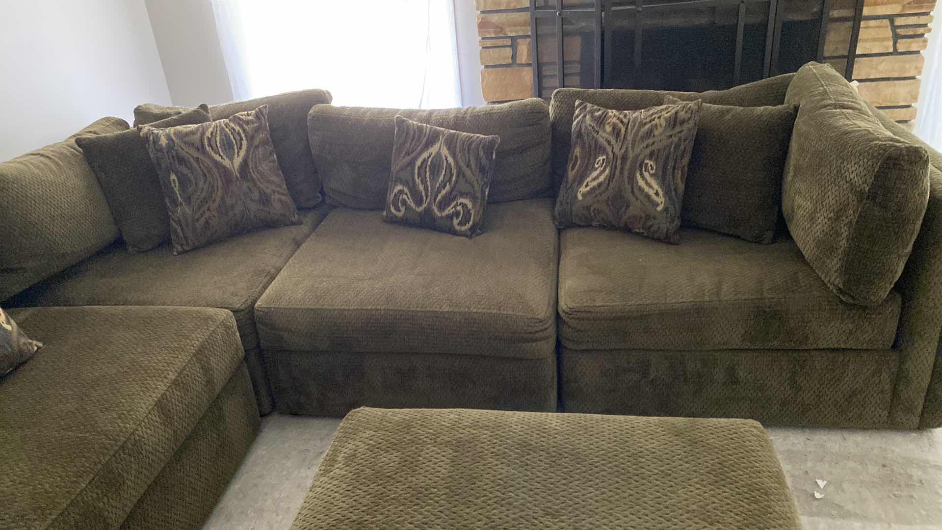 Photo 4 of 10‘ x 10‘ SECTIONAL OLIVE GREEN FABRIC SOFA AND OTTOMAN 3‘ x 3‘