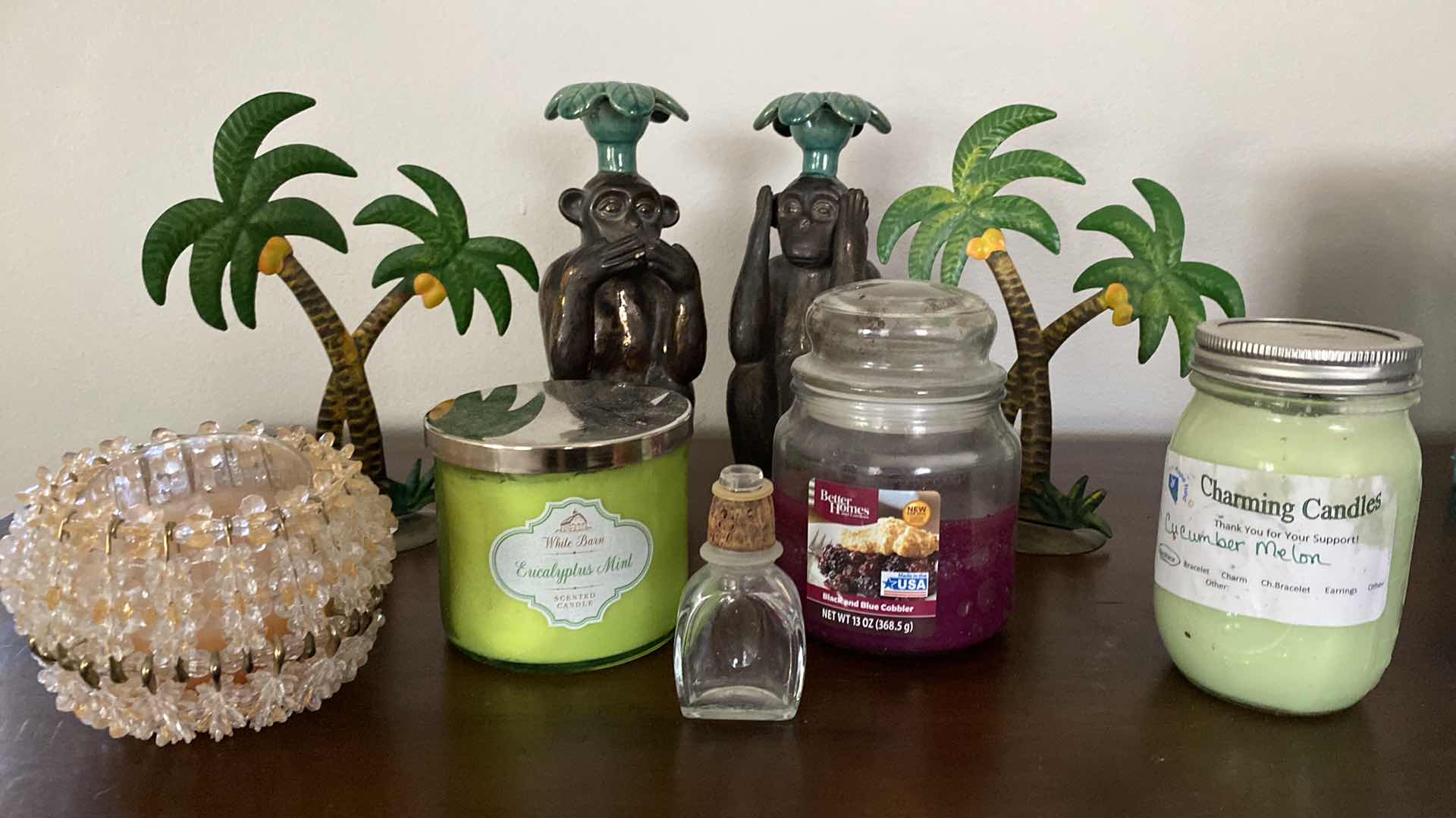 Photo 1 of TROPICAL CANDLE HOLDERS AND ASSORTED CANDLES