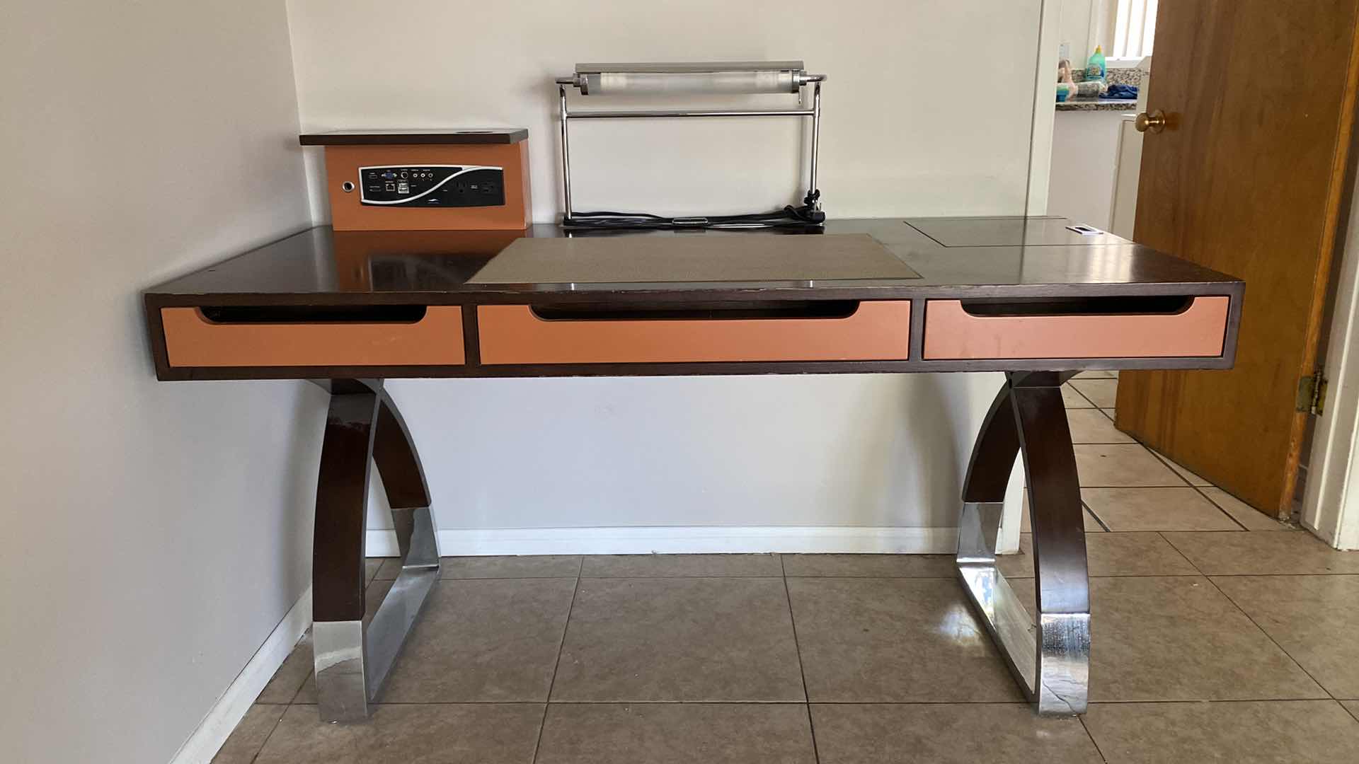 Photo 1 of CONTEMPORARY MARK DAVID FURNITURE  DESK WITH BUILT IN LIGHT AND ELECTRICAL CONNECTIONS 60” x 28“ H 30“