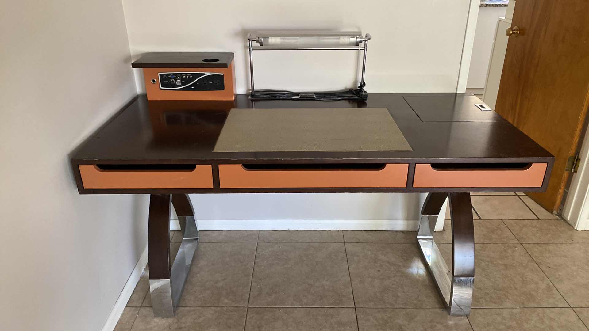 Photo 2 of CONTEMPORARY MARK DAVID FURNITURE  DESK WITH BUILT IN LIGHT AND ELECTRICAL CONNECTIONS 60” x 28“ H 30“