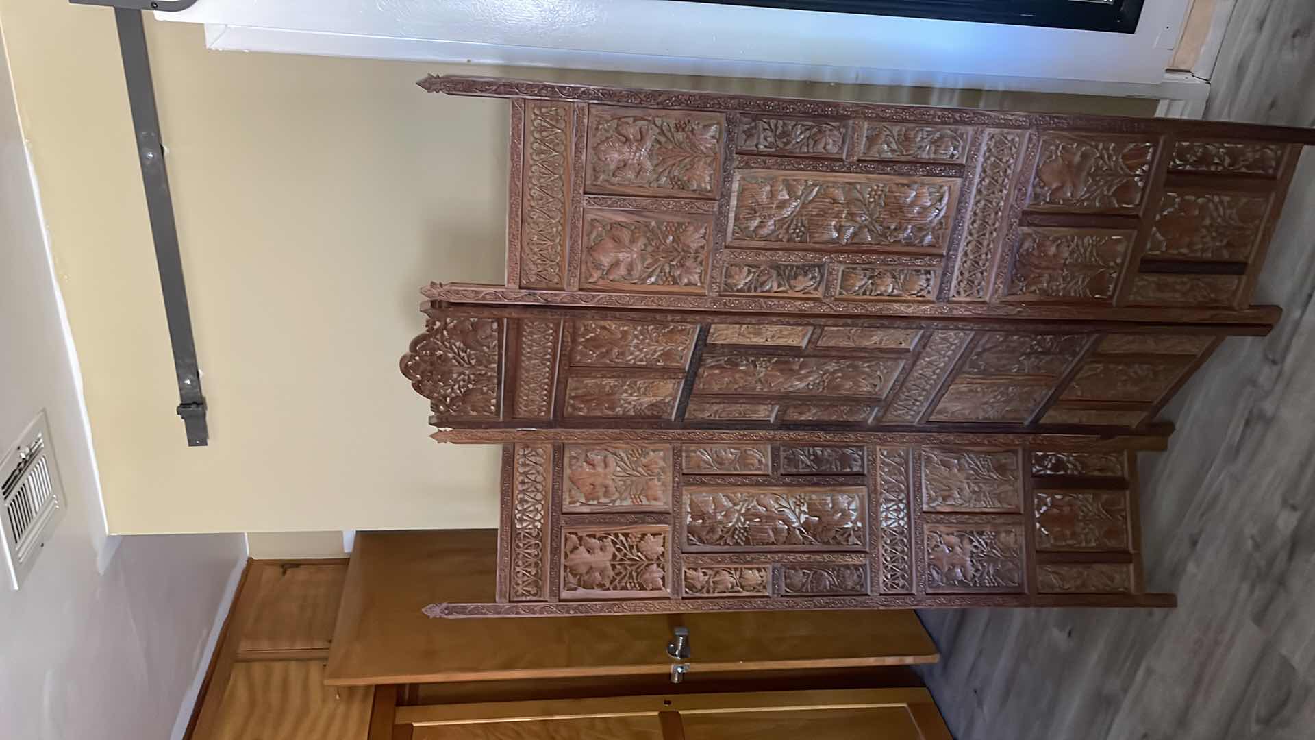 Photo 2 of HAND CARVED ROOM DIVIDER 46”x 68”H MISSING TOP PIECE ON END