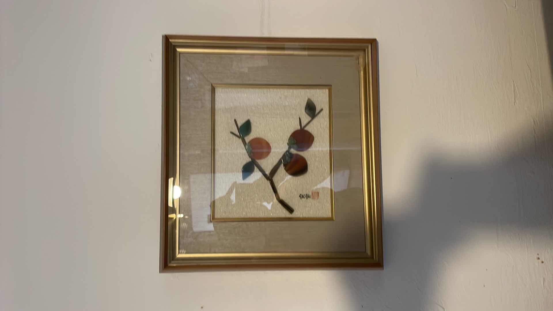 Photo 2 of GOLD FRAMED JAPANESE FRUIT GLASS ART 17”x17”