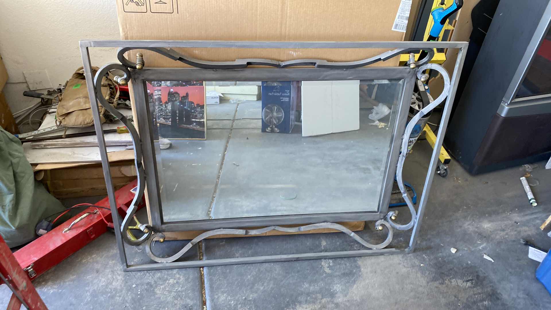 Photo 2 of HEAVY IRON BEVELED GLASS MIRROR 52” x 39”