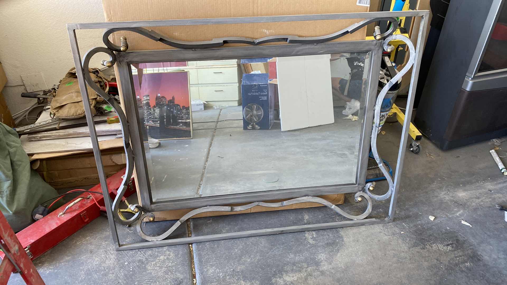 Photo 4 of HEAVY IRON BEVELED GLASS MIRROR 52” x 39”