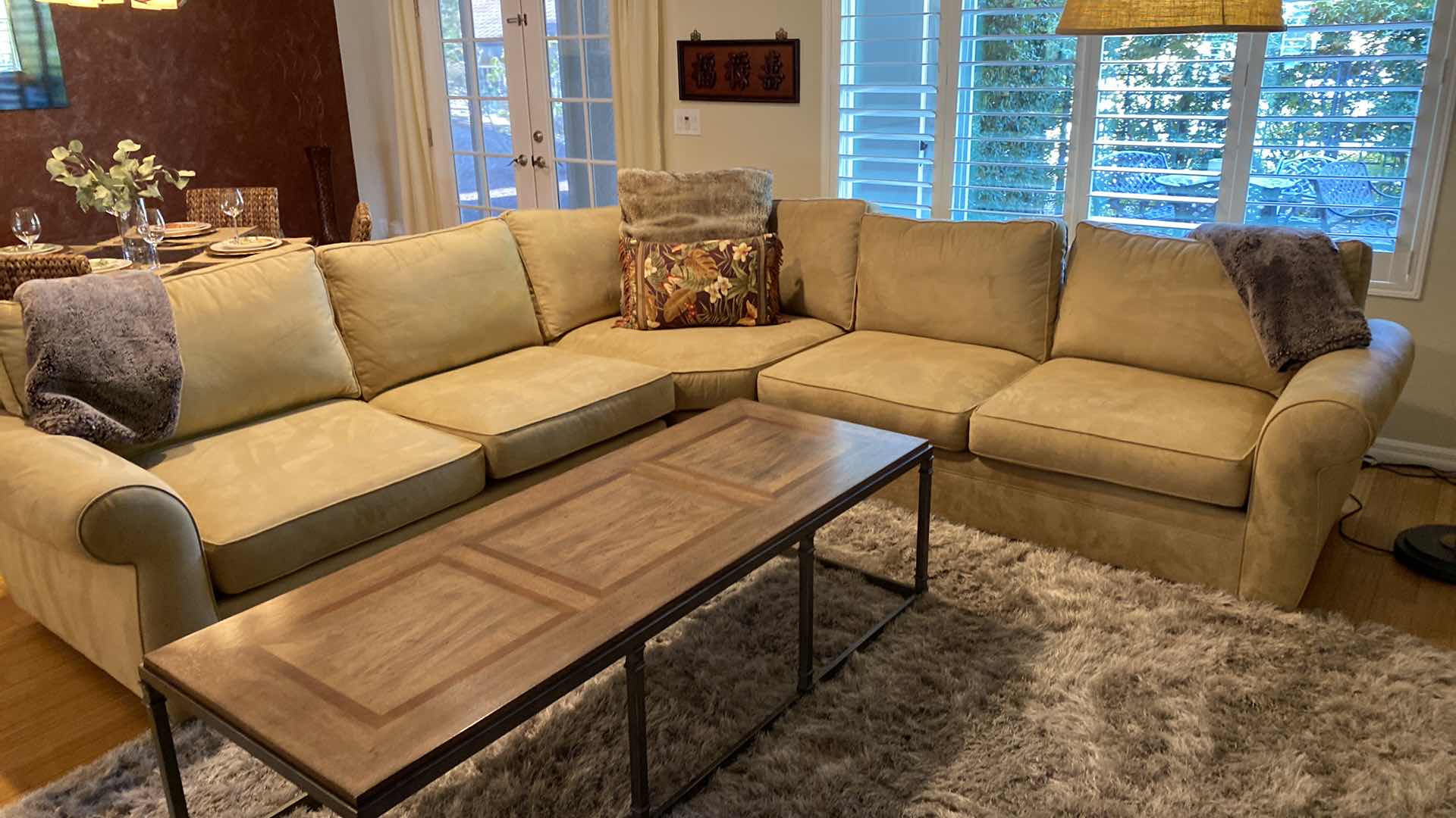 Photo 2 of POTTERY BARN BRUSHED CROSSWEAVE TAN SECTIONAL SOFA ONLY (CUSHIONS 45% DOWN) 10'x10'