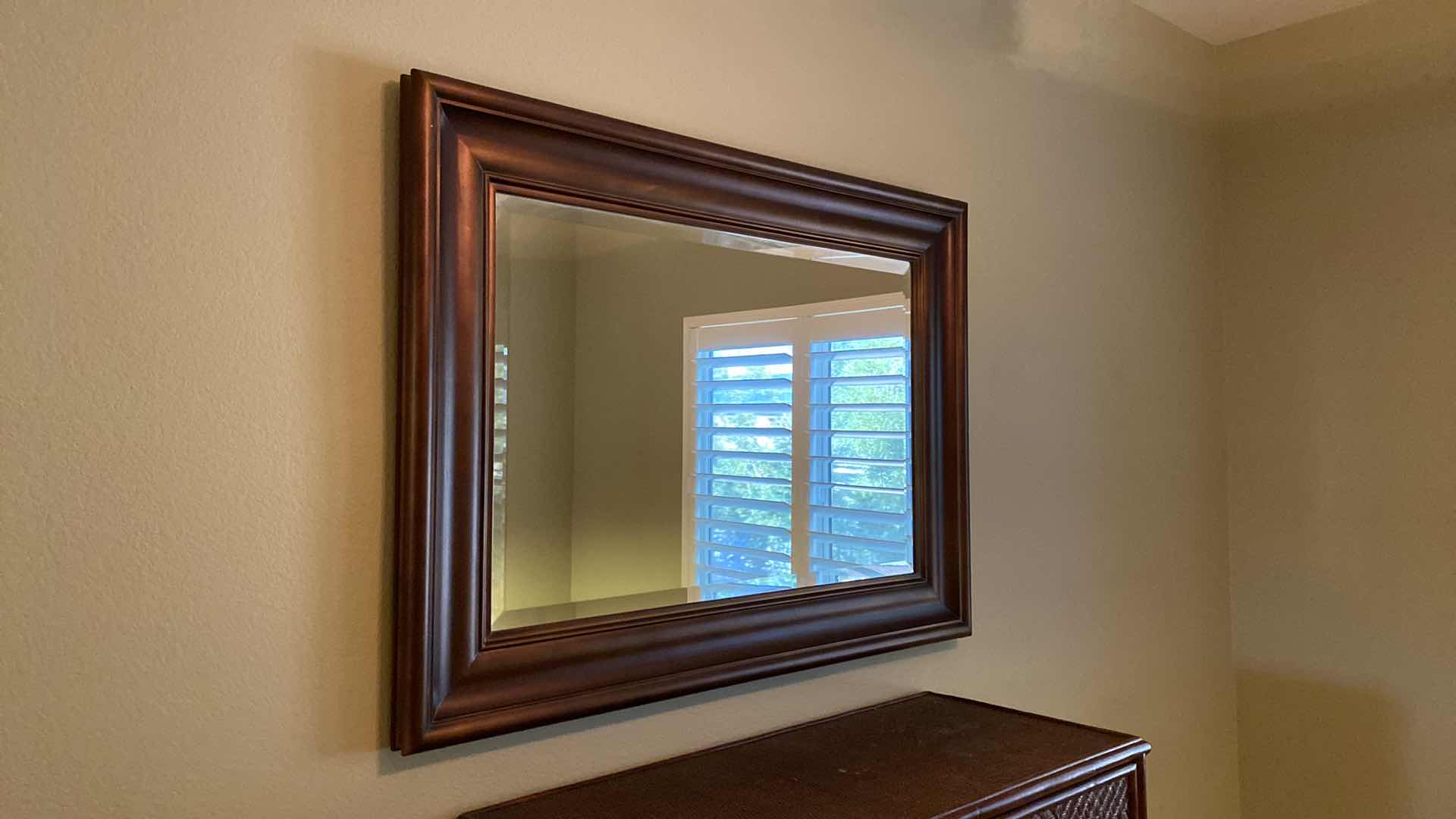 Photo 2 of WOOD COPPER COLOR FRAMED BEVELED MIRROR 45“ x 33“
