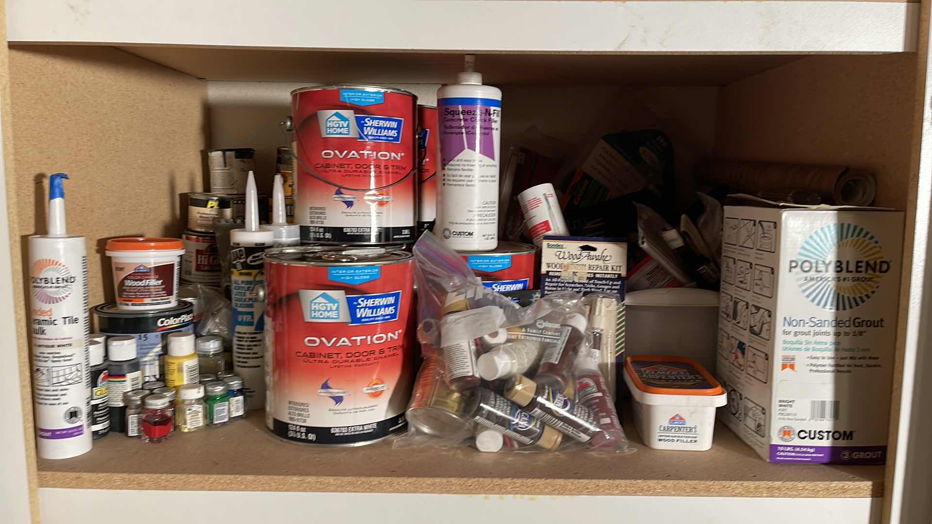 Photo 1 of CONTENTS OF SHELF - PAINTING SUPPLIES