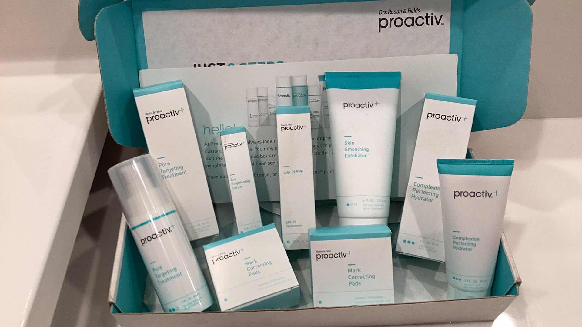 Photo 1 of PROACTIVE EXPIRED BUT FACTORY SEALED INCLUDES COMPLEXION PERFECTING HYDRATOR, SKIN SMOOTHING EXFOLIATOR, MARK CORRECTING PADS, AND OTHER SKIN ESSENTIALS FOR EVERYDAY ROUTINE. - 