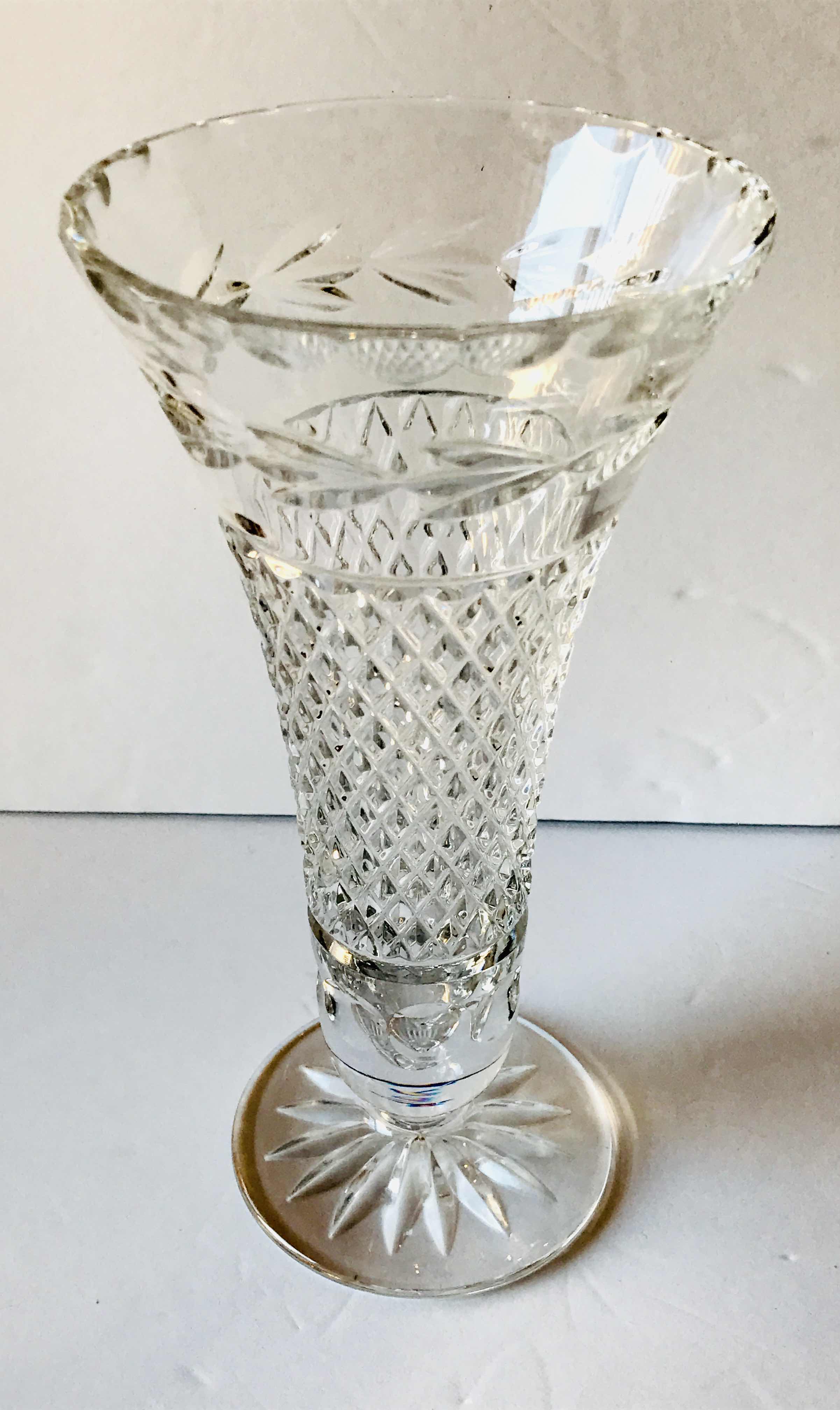 Photo 1 of GALWAY IRISH CRYSTAL LEAH FOOTED VASE H 10”