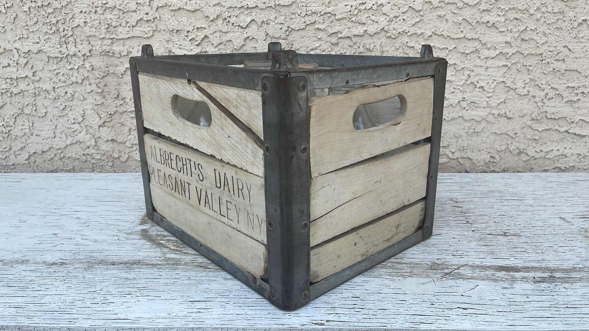 Photo 5 of ANTIQUE NY DAIRY FARM CRATE AND MILK BOTTLES 