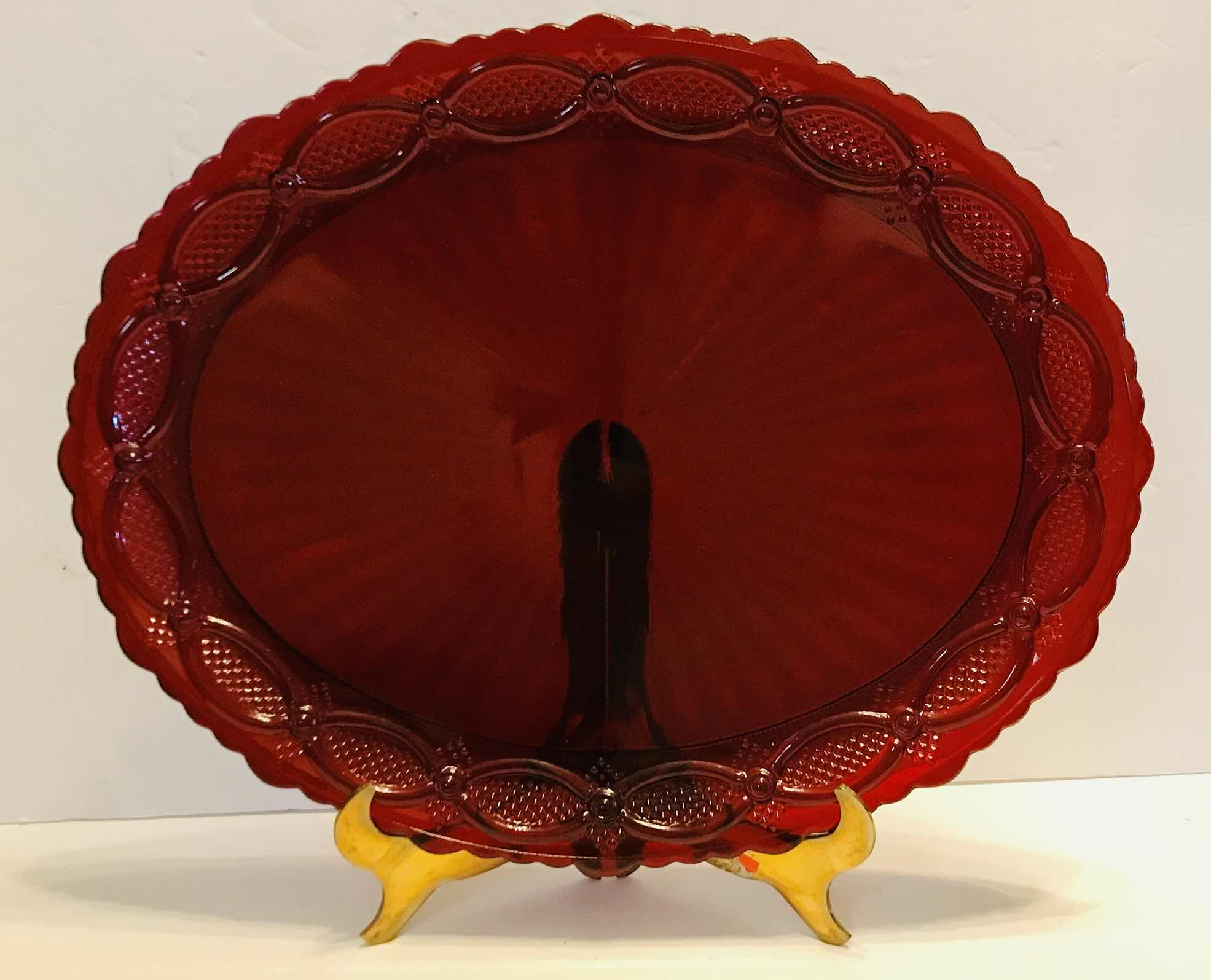 Photo 2 of VINTAGE CAPE COD ROYAL RUBY RED AVON PLATTER & CANDLE STICKS - MORE OF THIS COLLECTION IN AUCTION
