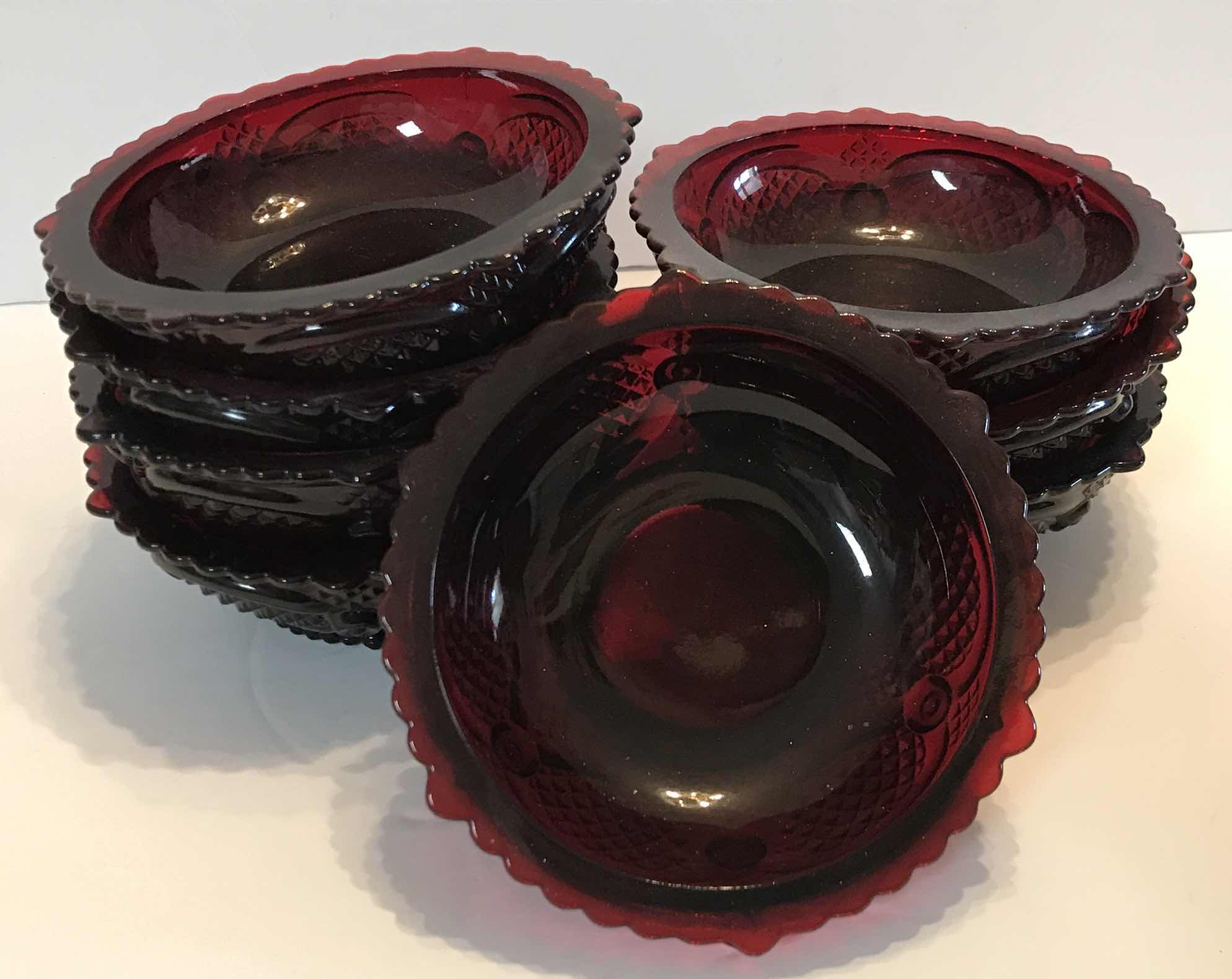 Photo 1 of VINTAGE CAPE COD ROYAL RUBY RED AVON GLASS FRUIT/ DESSERT BOWLS SET OF 8 - MORE OF THIS COLLECTION IN AUCTION