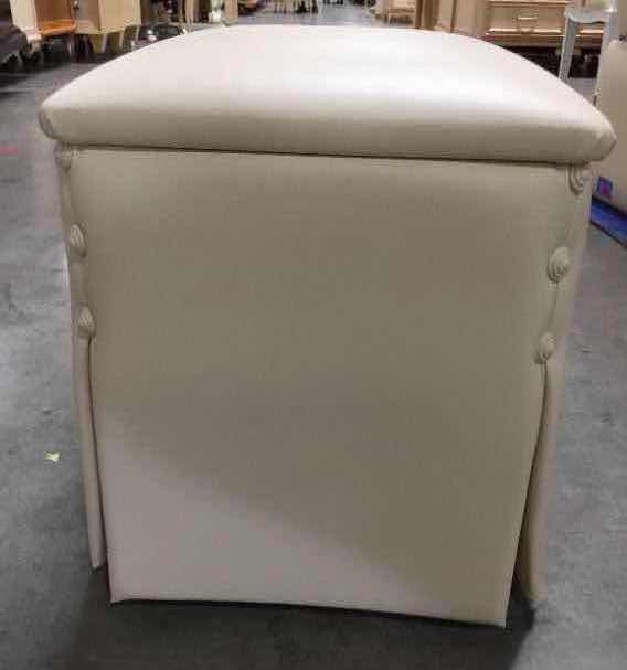 Photo 2 of CREAM FAUX LEATHER OTTOMAN 15”x17”