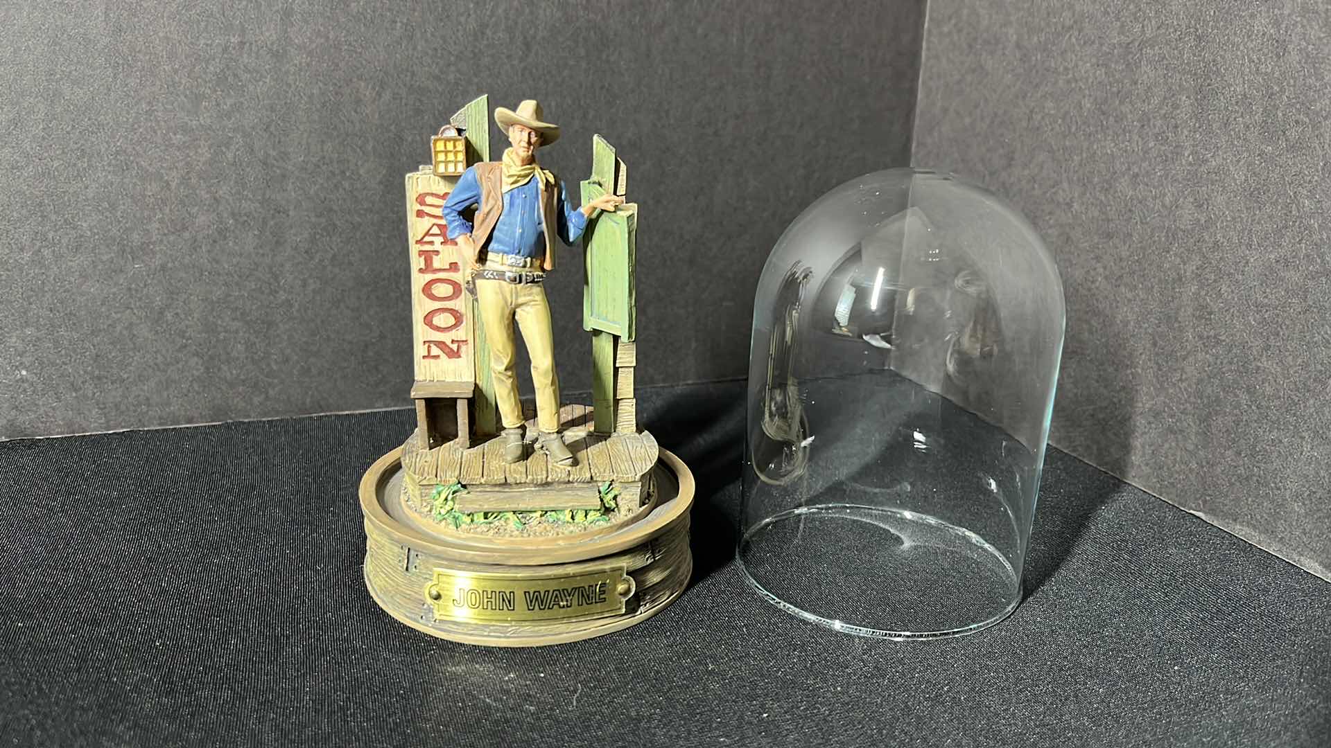 Photo 2 of JOHN WAYNE FRANKLIN MINT LIMITED EDITION HAND-PAINTED SCULTURES W GLASS DOMES 3.5” X 5” (FEET CRACKED)