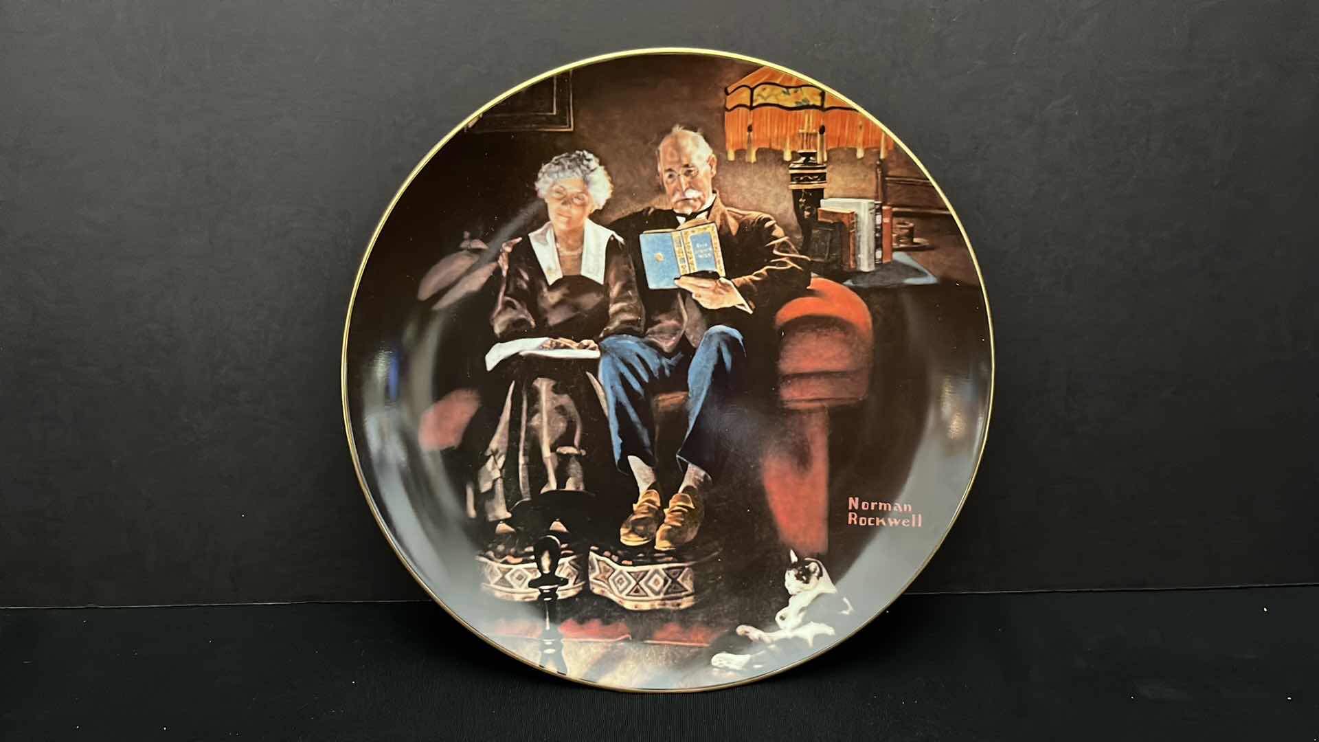 Photo 1 of EDWIN M KNOWLES CHINA CO. NORMAN ROCKWELL PLATE  EVENING’S EASE 8.5”