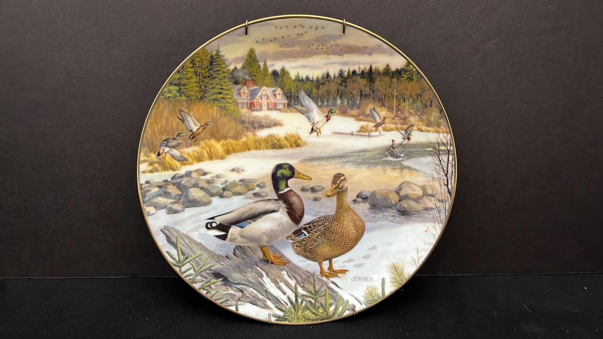 Photo 1 of EDWIN M KNOWLES CHINA CO. LIVING WITH NATURE: JERNER’S DUCKS THE MALLARD W PLATE HANGER & COA 8.5”