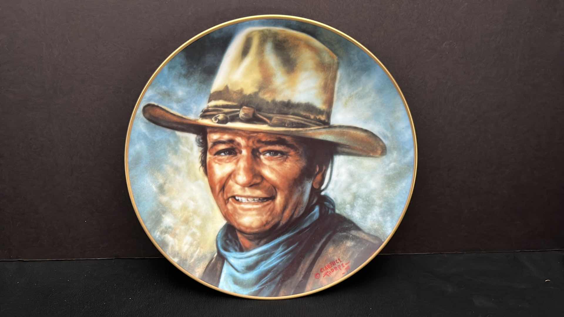 Photo 1 of CLARENCE THORPE COLLECTIBLE LIMITED EDITION PLATE JOHN WAYNE SPIRIT OF AMERICA W BOX 8.5”