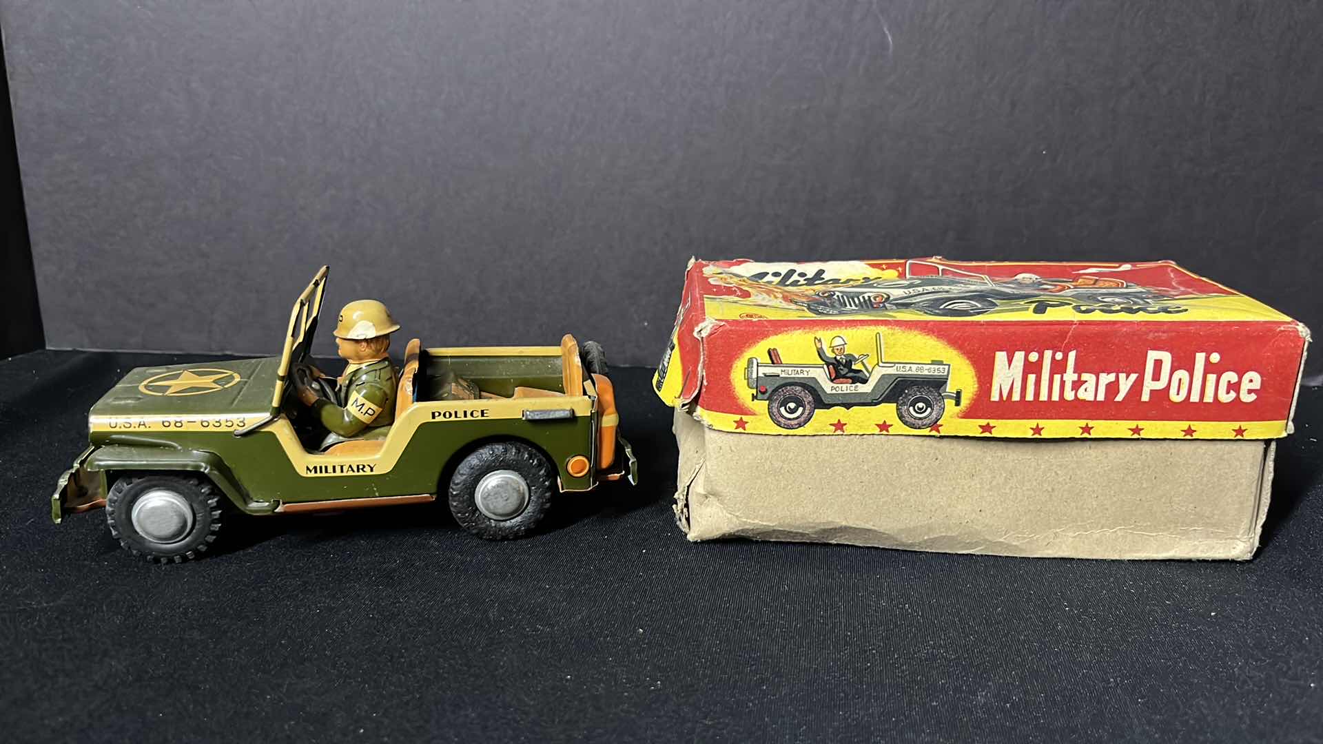 Photo 1 of GW MILITARY POLICE JEEP PREWAR FRICTION TOY, MADE IN JAPAN
