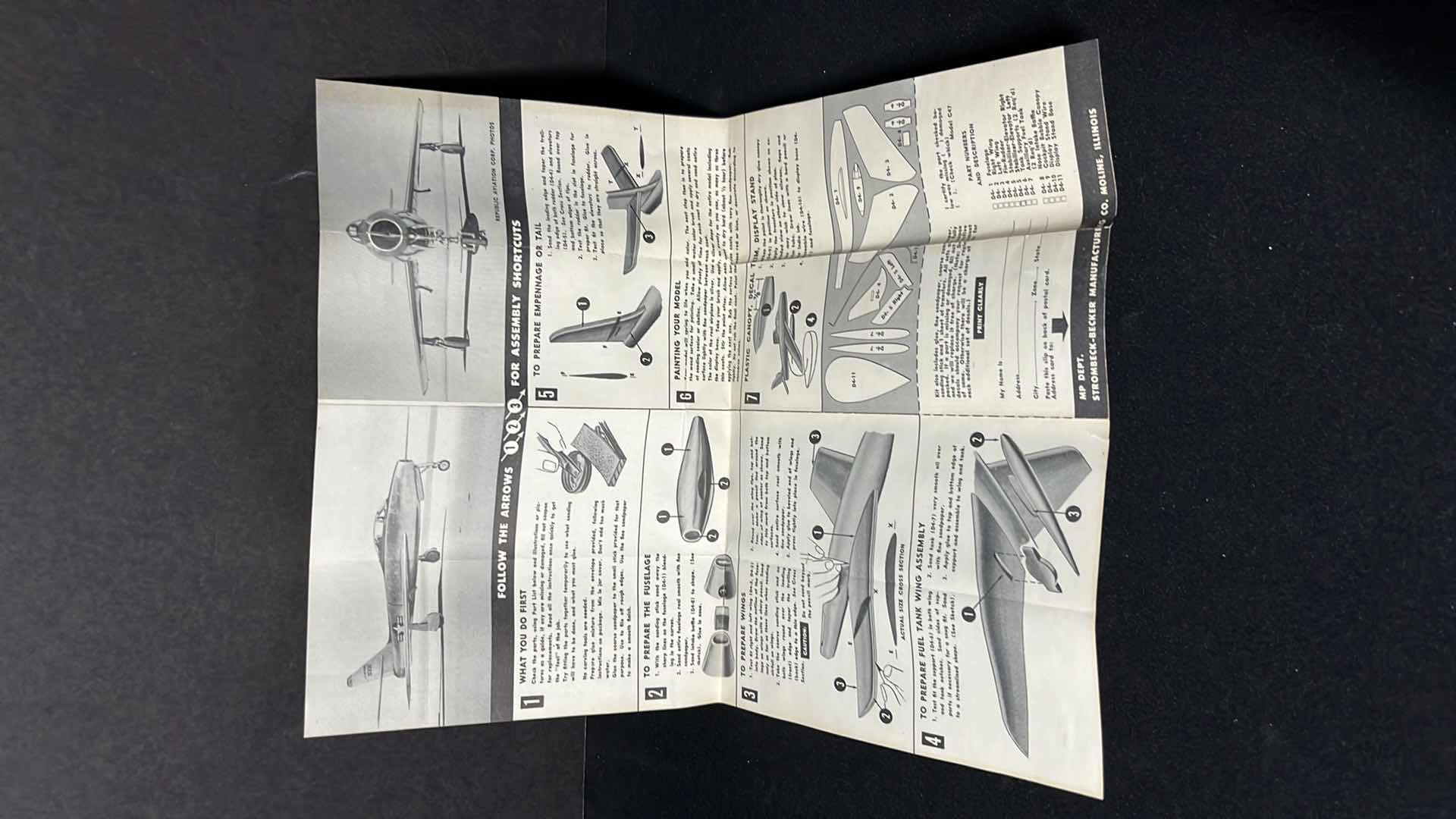 Photo 9 of STROMBECKER REPUBLIC F84 THUNDER JET FIGHTER BOMBER SOLID WOOD MODEL ASSEMBLY KIT C-47-79, 1952