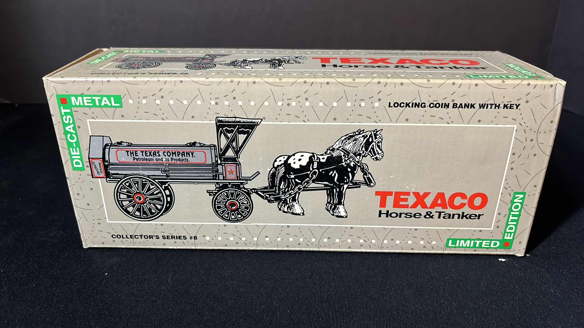 Photo 3 of ERTL DIE-CAST METAL LIMITED EDITION TEXACO HORSE & TANKER LOCKING COIN BANK W KEY, COLLECTORS SERIES #8, 1991 (STOCK NO 9390VP)