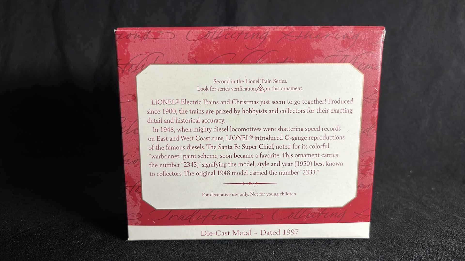 Photo 3 of HALLMARK LIONEL TRAIN DIE-CAST METAL KEEPSAKE ORNAMENTS 1950 SANTA FE F3 DIESEL LOCOMOTIVE 1997 (QX6145) & THE TENDER GENERAL STEAM LOCOMOTIVE 2000 (#QX6834)