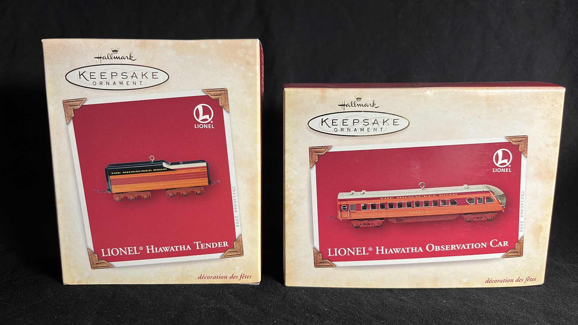 Photo 1 of HALLMARK LIONEL TRAIN DIE-CAST METAL KEEPSAKE ORNAMENTS HIAWATHA TENDER 2004 (QXI4101) & HIAWATHA OBSERVATION CAR 2004 (QXI4104)